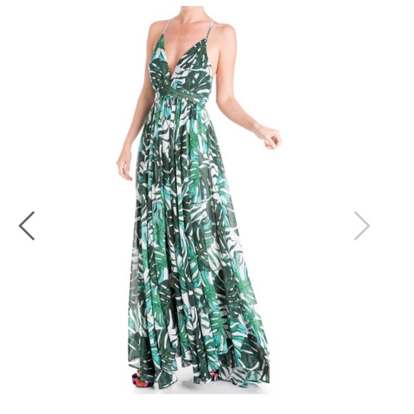 New Meghan LA Enchanted Empire Maxi Dress Green Floral SZ XL. - Picture 3 of 7